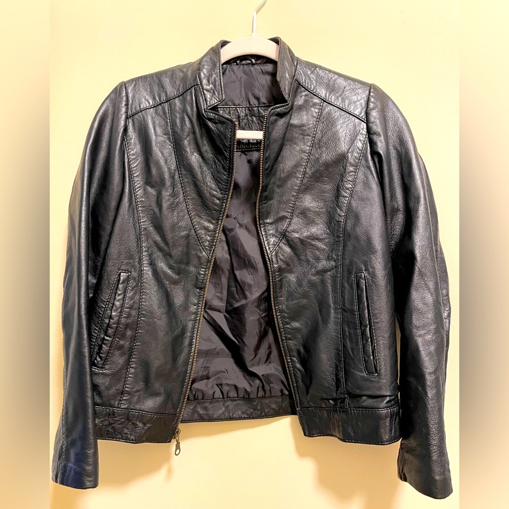 Black leather jacket. Medium. Classic one of a kind hand stitched. Fully lined.
